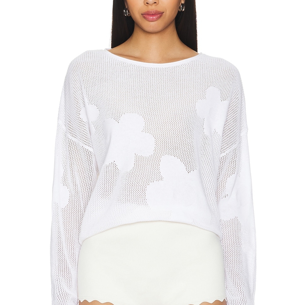 NWT 27 Miles Malibu White Floral Mesh Net Crewneck Sweater